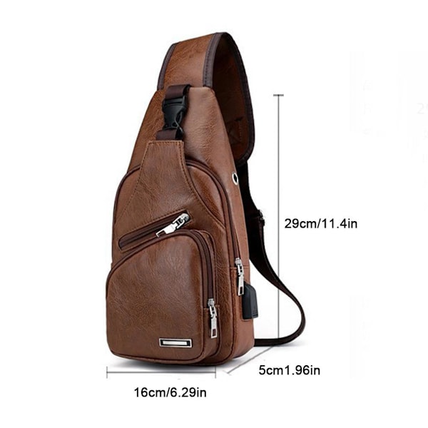 Läder Sling Bag för Kvinnor Män Vuxna Crossbody Bag Bröstväska Sling Ryggsäck M5A6 black 29*16*6cm