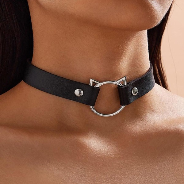 Kvinnor Punk Gothic Heart PU Läder Choker Halsband Spänne krage BlackC Circle