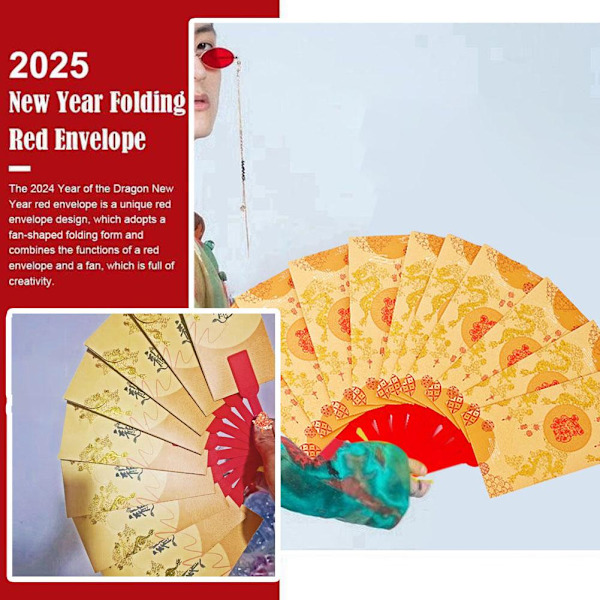 2025 Examensfläktform Röda Kuvert 6 Kort/8 Kort/10 Kort Gyllene Färg Fläkt Rött Paket Vikbart Rött Kuvert Fläkt Handhållen Vikbar Gåva Ch 6pcs 1set