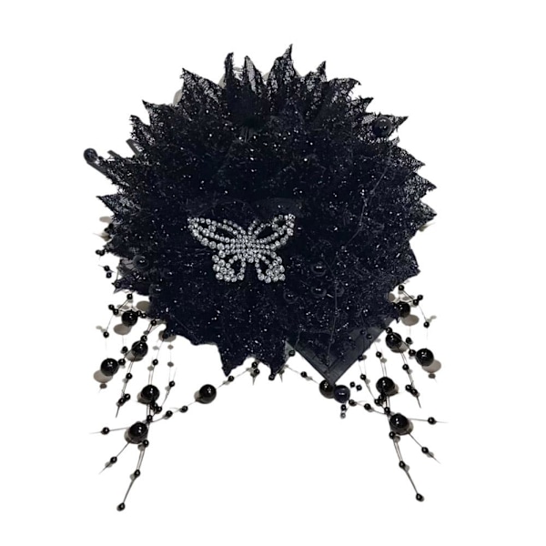 Svart fjäder tofs blomma hårklämmor för kvinnor och flickor Elegant W1E7 X4I3 Black 13cm
