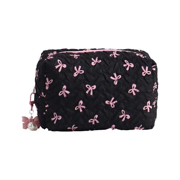 Liten sminkväska Rosa Svart Tryck Rosett Dam Bekväm Kosmetikväska B4I6 Black Pillow bag