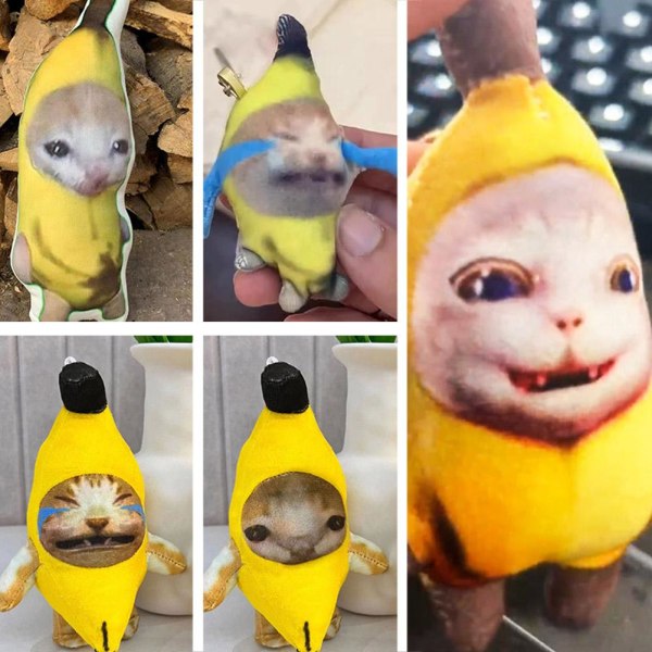 Banan Cat Happy Cat Söt rolig nyckel hänge nyckelring TOP Vocal cry banana cat Small