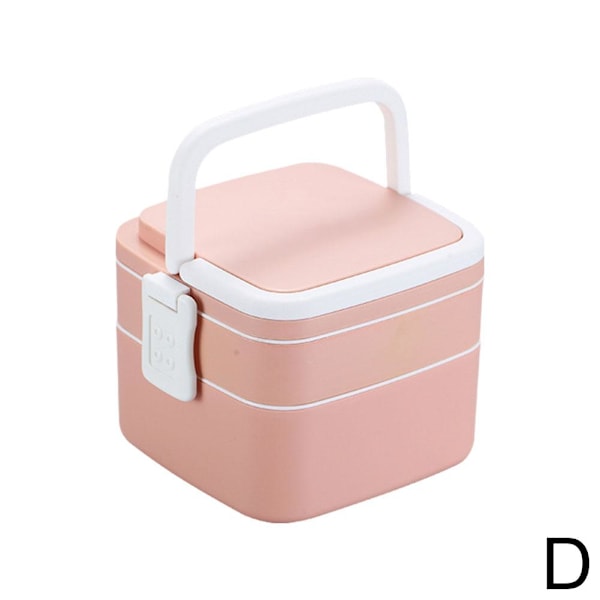 Lunchbox med dubbla lager, bärbar mikrovågsugnslåda, picknicklåda, fruktlåda Pink Square 1set