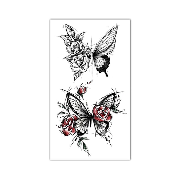Blomma Fjäril Tatuering Klistermärke Växt Gel Säker Realistisk Design Linjer Mode Varaktig Förändring R4 style 2 1pcs