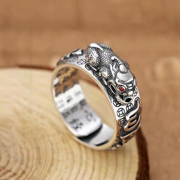 Feng Shui guldpläterad rikedom lyckobringande ring buddhistisk smycke justerbar Silver One-size