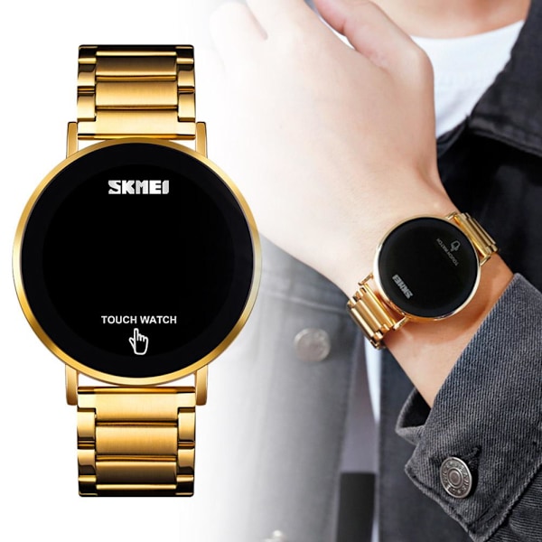 Skmei 1550 LED Klocka Enkel Modeklocka Stålarmband Vattentät Klocka Digital Display T9H2 Gold One size