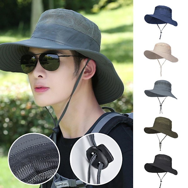 Solhatt med bred brätte UV-skydd Hinkhatt för vandring Camping Fi Khaki color 56-59cm