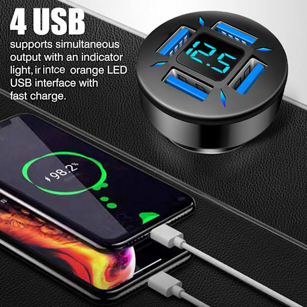 Standard Edition 4-USB Snabbladdande Smartphone Billaddare QC3.0 Bilhuvudladdare H8H6