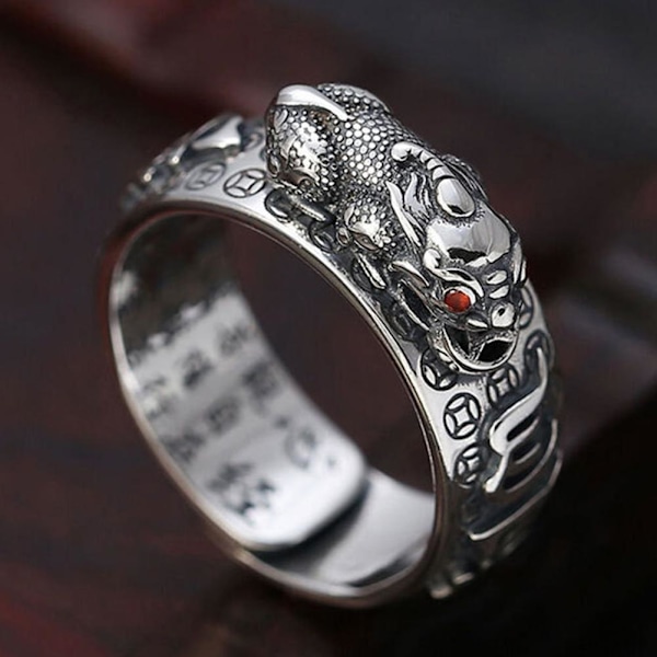 Feng Shui guldpläterad rikedom lyckobringande ring buddhistisk smycke justerbar Silver One-size