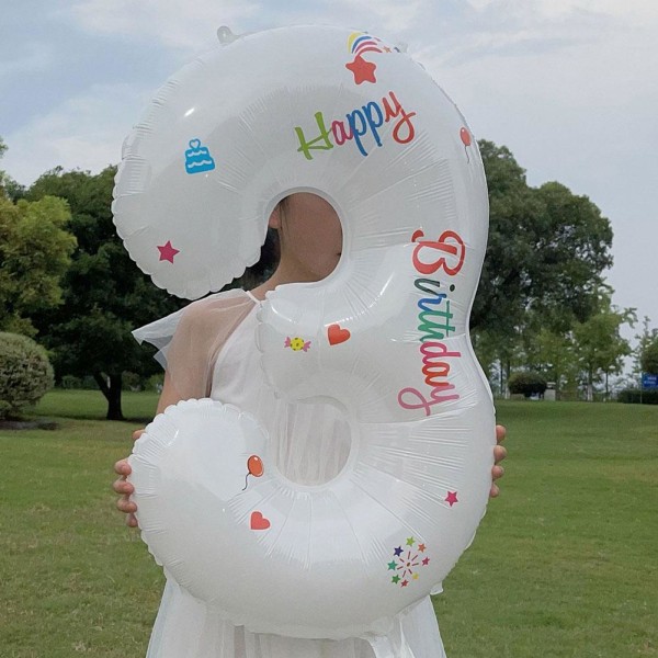 32 tum DIY vit digital ballong för barns födelsedagsfest Ro 2 1pc