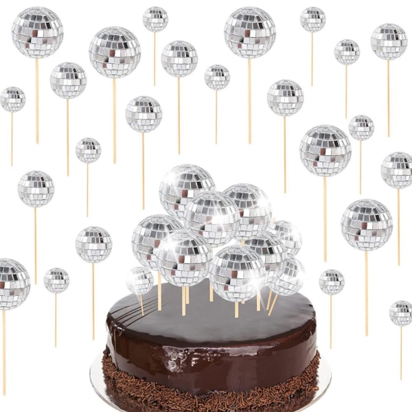 3/5/12st Rör Disco Cake Sign Prom Dekorationer Mini Cakes Mirro sliverB 4cm