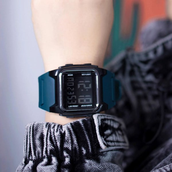 Fyrkantig stor skärm retro sport elektronisk watch nattlampa wa Black One size