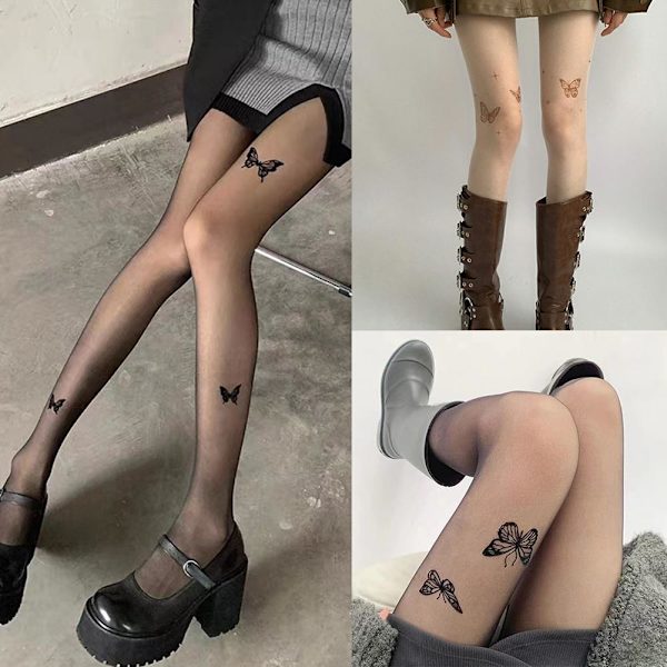 2024 Nya Svarta Sidenstrumpor Anti-hake Sidenstrumpor Botten Tights~ Fjäril G1 B3V6  white three