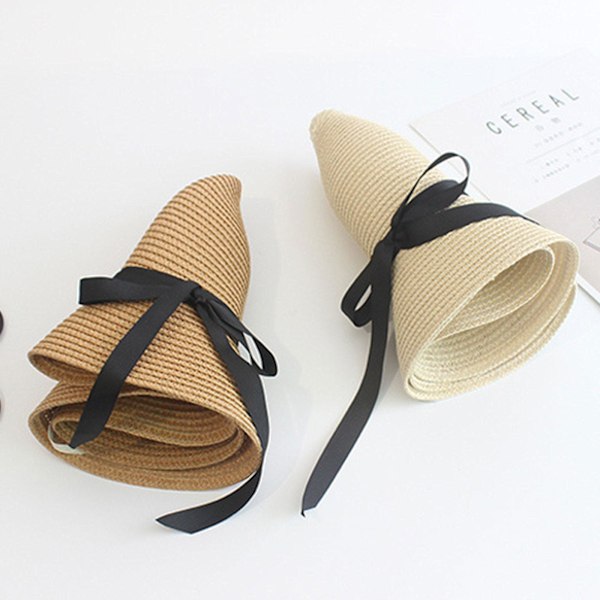 Dam solhatt halm vår sommar floppy strand hopfällbar B beige One-size
