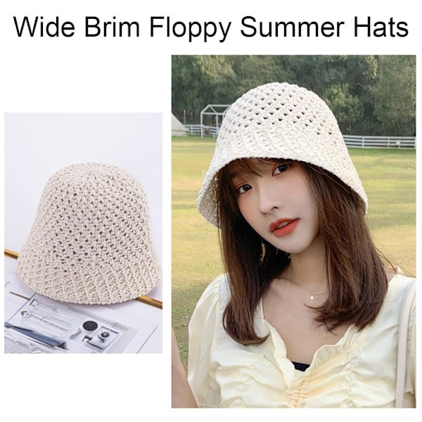 Bredbrättad Floppy Sommarhatt Vikbar Bredbrättad Keps Solhatt Halm Strand khaki ONE-SIZE