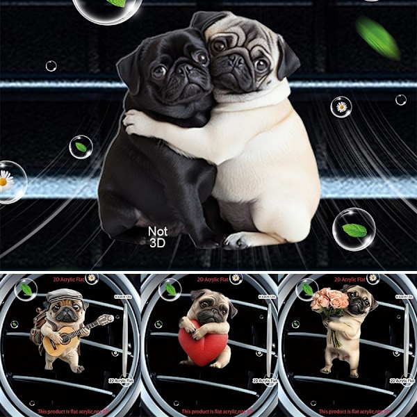 LQQDREX Bedårande Mops Akryl Bil Luftventil Doftspridare, 2D Söt Hunddesign Solid Doft, Mops Luftfräschare Dekorativa Tillbehör, Cu F One size