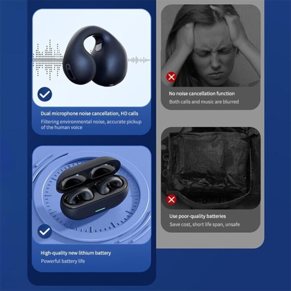 Bluetooth5.3 trådlösa hörlurar Öronklämmor Benledningshörlurar black one-size