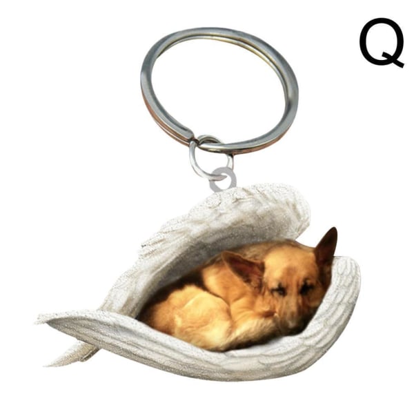 U/H sovande ängel akryl nyckelring, hund som sover i änglavingar German Shepherd One-size