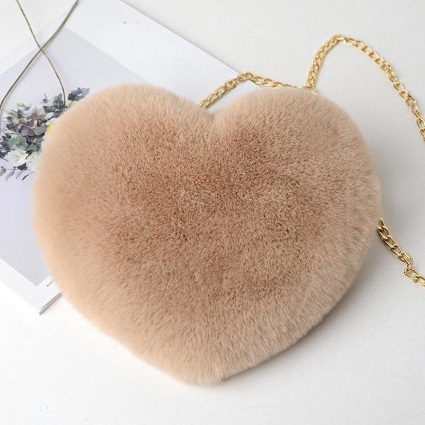 Mjuk Love Axelväska Mode Love Hjärta Form Messenger Bag Söt Vinterväska - Khaki One size