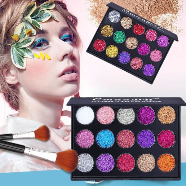 15 Färger Paljett Högpigmenterad Ögonskugga Ögonmakeup Skuggpalett E8I5 02 6.5g