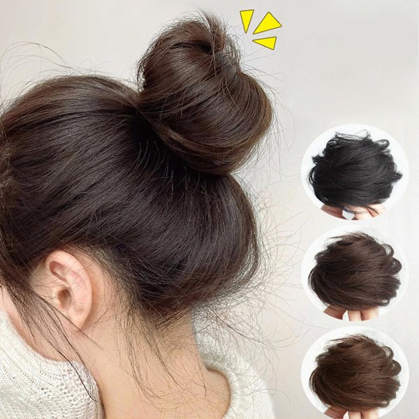 Hårbulle för kvinnor Syntetiskt hår Lockigt Rakt Slarvigt Hårbulle Scrunchies Natural Black straight hair