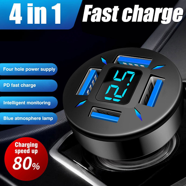 Standard Edition 4-USB Snabbladdande Smartphone Billaddare QC3.0 Bilhuvudladdare H8H6