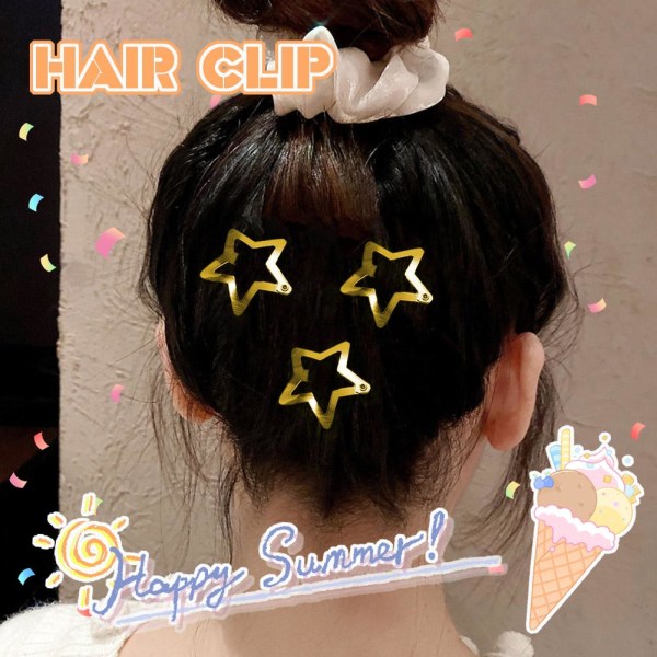 Star Hair Clip Hårnål Söt tjej Metall Femuddig stjärna Versat goldA one size 5pcs