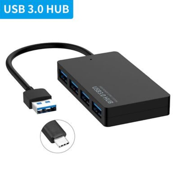 NY 4-Portars Hub Splitter USB 3.0 Höghastighetsadaptrar Multi PC Laptop Desktop blackA usb3.0