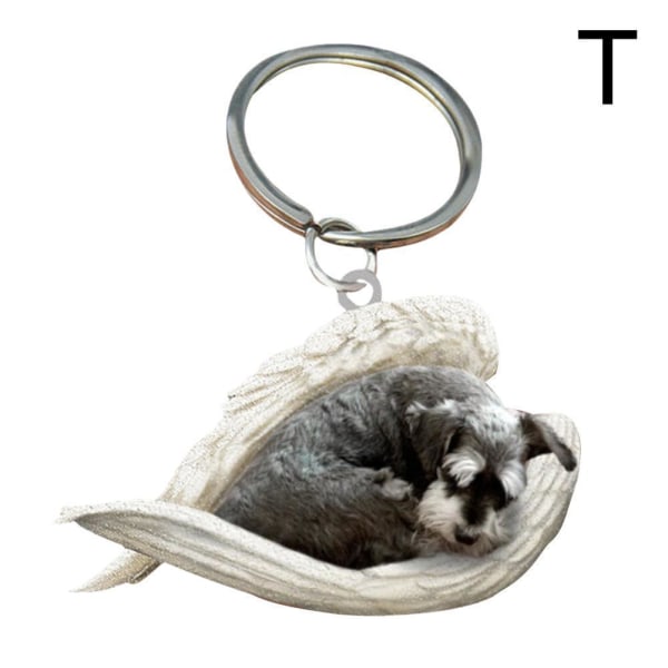 U/H sovande ängel akryl nyckelring, hund som sover i änglavingar Schnauzer One-size