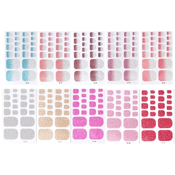 Glitter Tånageldekor Självhäftande Full Täckning Ren Färg Tånagel Wraps GXU  JF-26 1pcs