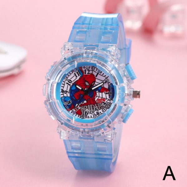 Cartoon Luminous Watch Cartoon Kids Spiderman Watch LED Light Ki Light Blue One size