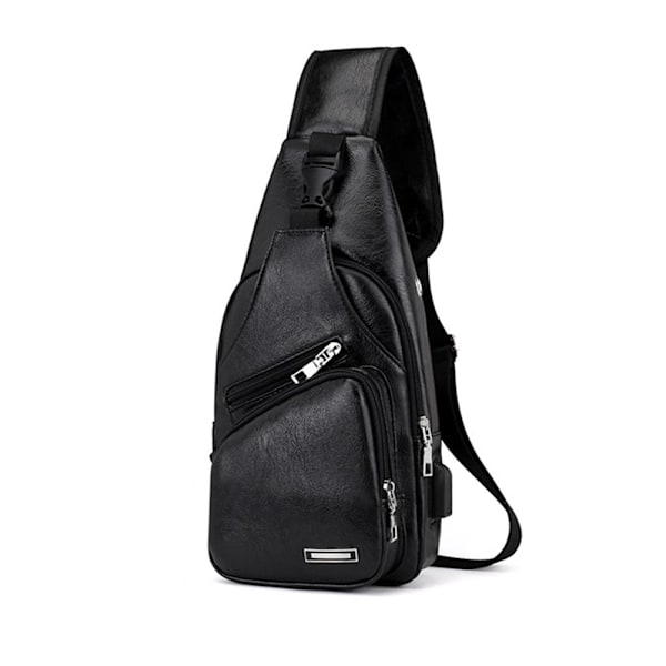 Läder Sling Bag för Kvinnor Män Vuxna Crossbody Bag Bröstväska Sling Ryggsäck M5A6 black 29*16*6cm