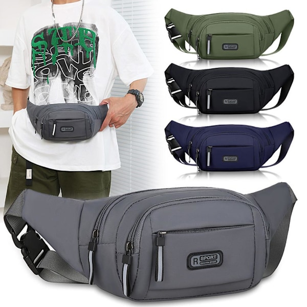 Multifunktionell Nylon Justerbar Midjeväsk Sling Bröstväska Shoul Gray One size