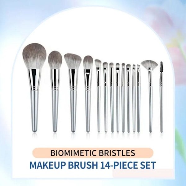 14 st Bärbart Sminkborstset Mjukt Professionellt Sminkborstset Lämpligt För Kvinnors Skönhet L9P8 Silver 14pcs