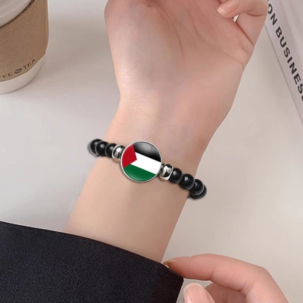 Palestine Time Jewel Flag Armband Herr & Dam Svarta pärlor