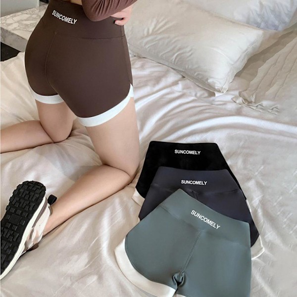 Fitnessbyxor Sport Yoga Shorts Hög Midja Tvåfärgade Sport Gray L