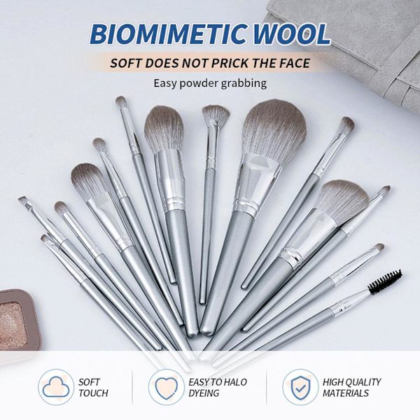 14 st Bärbart Sminkborstset Mjukt Professionellt Sminkborstset Lämpligt För Kvinnors Skönhet L9P8 Silver 14pcs
