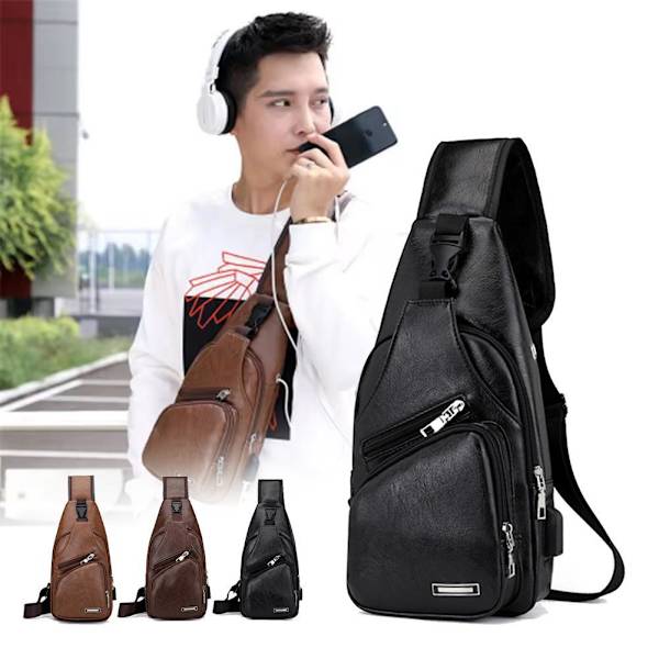Läder Sling Bag för Kvinnor Män Vuxna Crossbody Bag Bröstväska Sling Ryggsäck M5A6 brown 29*16*6cm