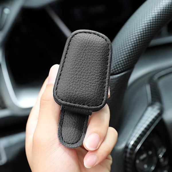 Bilglasögonklämma i Läder Solskydd Solglasögon Kortfäste Tillbehör Hållare Biljett S6p0 Black One size