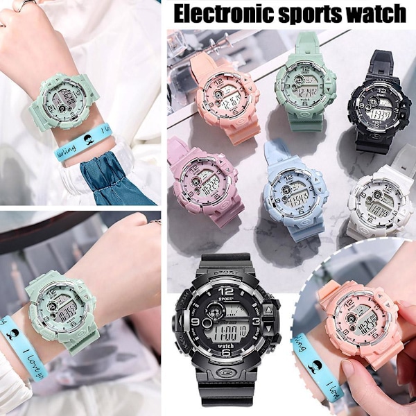 Fashion Sportklocka Elektronisk LED Ljusande Vattentät Klocka För Studenter Green One size