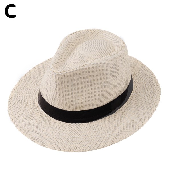 Straw Fedora Sun Hat - Panama Cowboy Cap Krossbar Herr Dam & beige one size