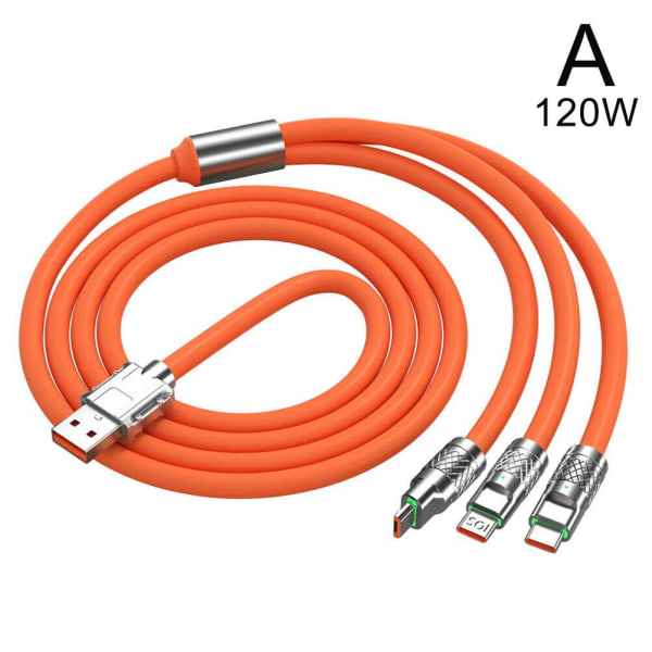 3 I 1 zinklegering Laddningskabel 120W 6A Supersnabb laddare USB orangeA 120w