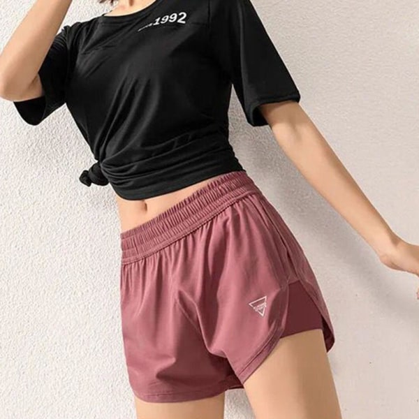 Sports Gym Yoga Dubbellagers elastiska shorts för kvinnor, storlekar S,M,L black M