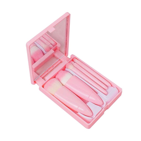 5 st set med inbyggd spegel Fluffy för kosmetika cherry blossom pink set