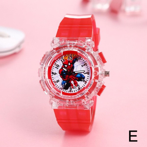 Cartoon Luminous Watch Cartoon Kids Spiderman Watch LED Light Ki Light Blue One size