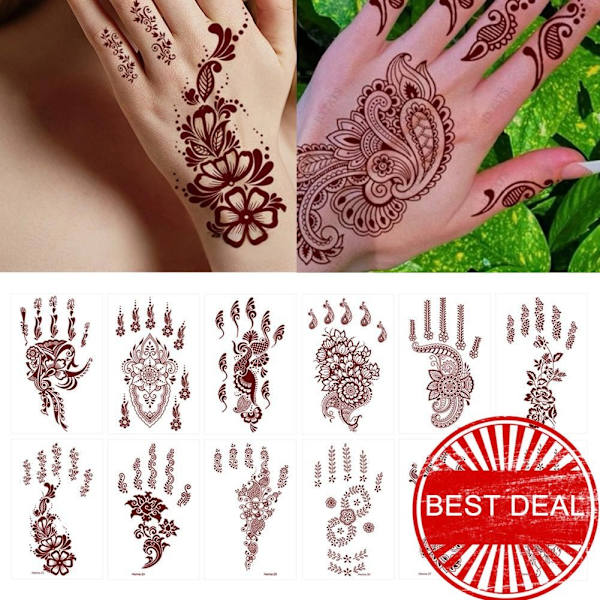12 Stil Brun Henna Brun Spets Temporära Tatueringar Klistermärke För Kvinnor Mehndi Klistermärken För Hand O9o2 style 6 1pcs