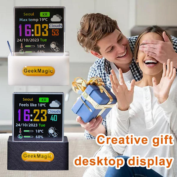 Geek-Magic Mini 3D Hologram Kub Display, Smart Väderstation Digital Klocka, GIF Animation Kreativ Gåva Cool Skrivbordsdekor Flexibel Display