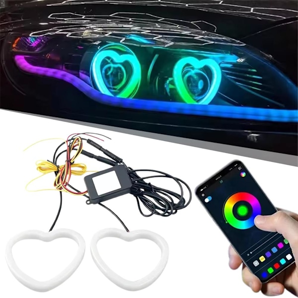 Rgb Färgglada Kärlek Led Modifierade Bilstrålkastare Kärlek Dekorativ App Mobil Bluetooth Bländare C4n8