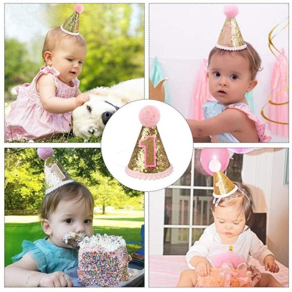 Cirkulär kon födelsedagshatt för barn 1:a-2:a Småbarnsfödelsedagsfest pink 1