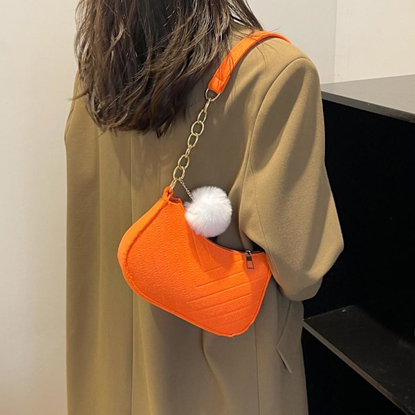 Retro Väska Fleece Ny Mode Textur Axelväska Enfärgad Hårboll Damväska Vinter Ny Fräsch Filt Armhåleväska Utländsk Stil Liten Fyrk Orange One size